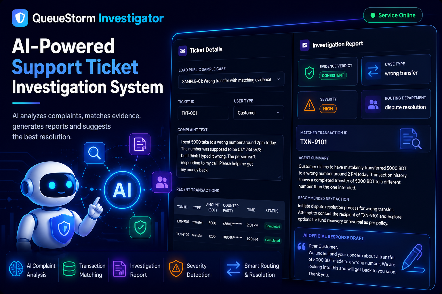 AI Support Ticket Management & Investigation Platform