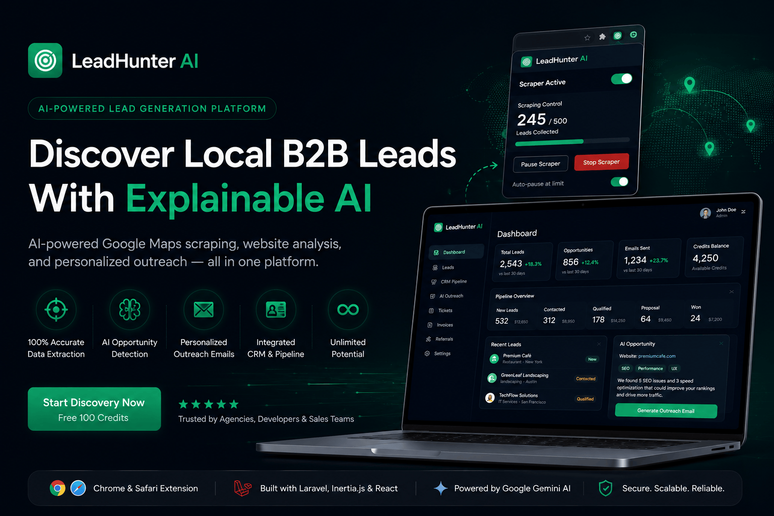 LeadHunter AI: Full-Stack B2B Lead Scraper, CRM Pipeline, & AI Outreach Automation